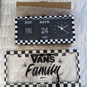 Vans clock and license plate holder